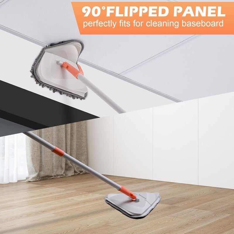 RONSUNG Wall Cleaner Triangle Mop with 82'' Long Handle - Wall Scrubber, Cleaning Washer Tool with 4 Microfiber Chenille Duster Pads for Clean Walls, Ceiling, Windows, Baseboards, Floors (Gray) - Image 4